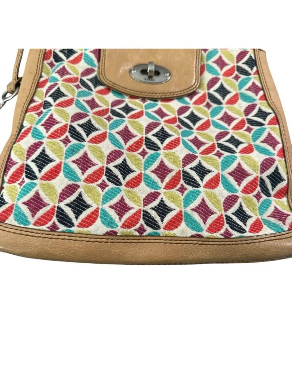 Fossil Colorful Geometric Pattern Crossbody Bag Multicolor Leather